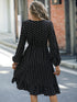 Retro V-neck Ruffle Dress; Polka Dot Print Long Sleeve Waist Loose Summer Dresses; Women's Clothing
